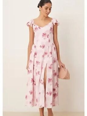 Abercrombie & Fitch Flutter Sleeve Floral Pink Midi Dress Size XS